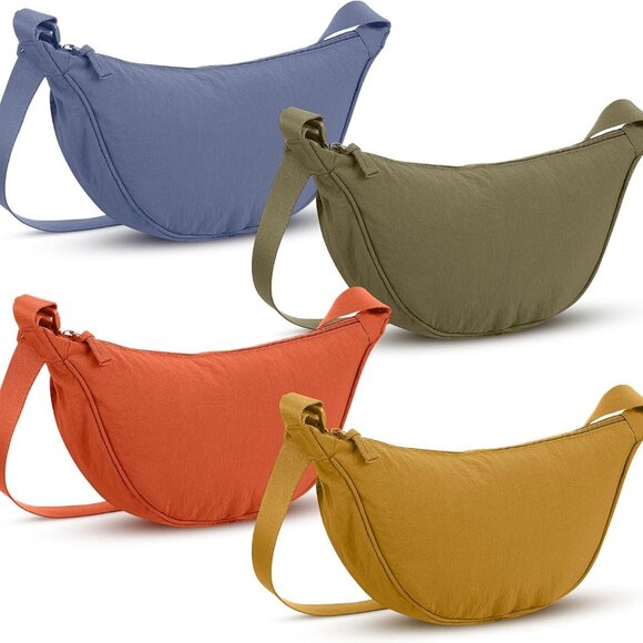 Set of 4 Bright Color Nylon Crescent Crossbody Purses for Women and Men, Half Mo - Picture 1 of 6
